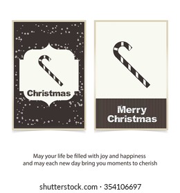 Christmas Cane. Vintage label Front bank Greeting card template. Vector brown Icon background illustration