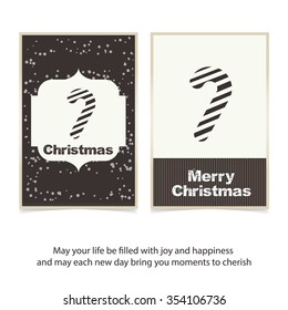 Christmas Cane. Vintage label Front back Greeting card template. Vector brown Icon background illustration