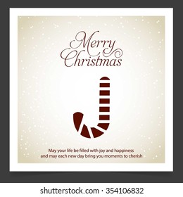 Christmas Cane. Vintage label Front back Greeting card template. Vector brown Icon background illustration