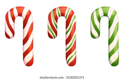 Christmas canes isolated on white set. Festive cartoon sweet candy collection.