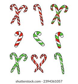 christmas canes set cartoon vector
