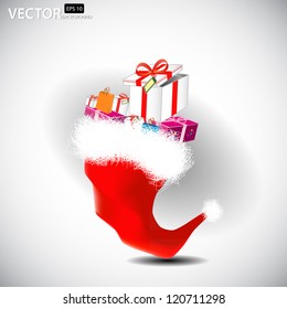 christmas cap with gifts on white background