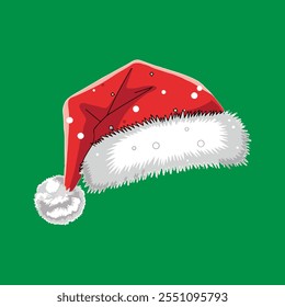 Christmas cap, Santa claus hat, vector style on green background