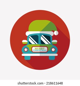 Christmas car flat icon with long shadow eps10