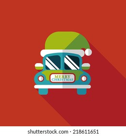 Christmas car flat icon with long shadow eps10