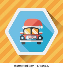 Christmas car flat icon with long shadow eps10