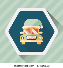 Christmas car flat icon with long shadow eps10