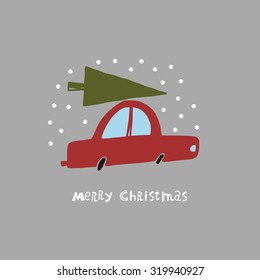 Christmas car funny vector card design
