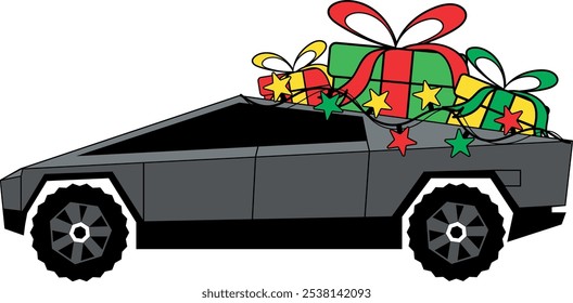 Christmas car with gifts vector illustration