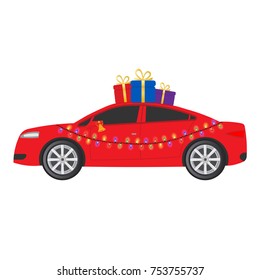 Christmas car isolated on background. Vector illustration. Eps 10.