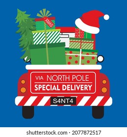 Christmas car and present for christmas card, gift bag or box design