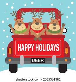Christmas car and reindeer for christmas card, gift bag or box design