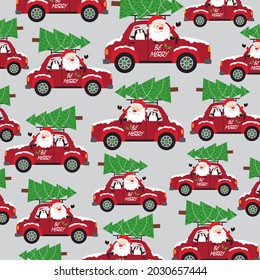 Christmas car and santa pattern for christmas card, gift wrap