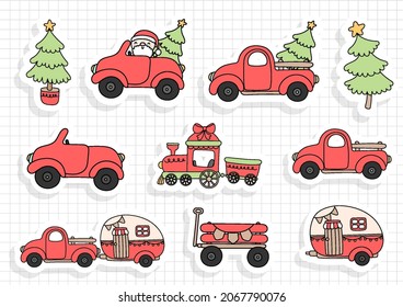Hoja de stickers de coches de Navidad, tren de Navidad