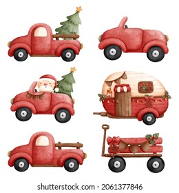 Christmas car, Christmas truck. Watercolor element