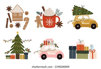 Christmas car vector, Christmas illustration vector, New year banner illustration, Abstract isolated Christmas car, Sweet christmas dessert