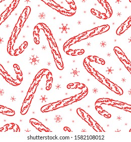 Christmas caramel cane from ornament elements vector seamless pattern. Stylized christmas red caramel cane seamless texture. New Year. Textiles, wrapping paper, wallpaper design. Stock illustration. 