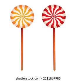 Christmas caramel sweet candies on a stick on a white background