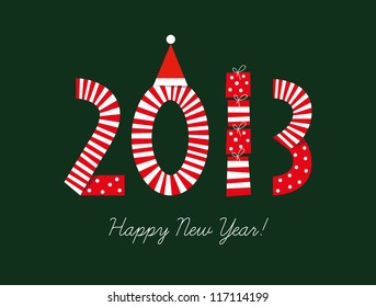 Christmas card, 2013 new year card, funny Christmas card with gifts and Santa hat