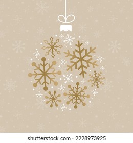 Christmas card with abstract ball made of snowflakes. Vector illustration