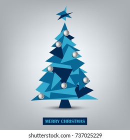 Christmas card with abstract blue triangle tree template