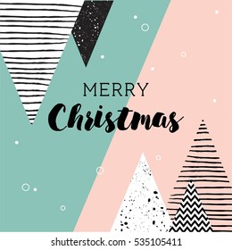 Christmas card. Abstract geometric scandinavian style pattern with trees and triangles. vector illustration