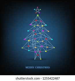 Christmas card with abstract network tree on blue background