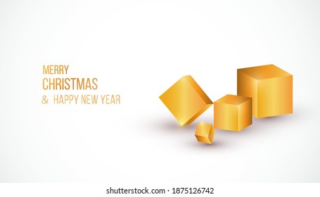 Christmas card abstract realistic 3D gold shapes set background vector illustration