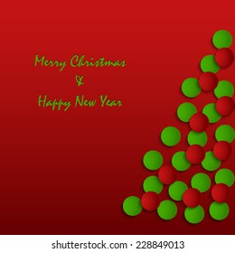 Christmas card with abstract tree on red background