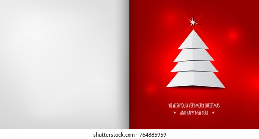 Christmas card with abstract christmas tree on red background and place for your message - vector illustration