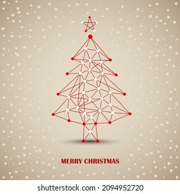 Weihnachtskarte mit abstraktem Baum in rotem weißem Design