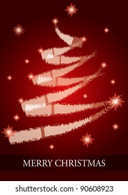 Christmas Card with abstract Christmas tree red background - bitmap format