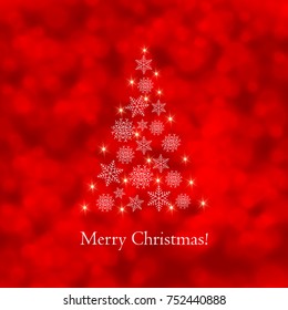 Christmas card with an abstract Christmas tree of snowflakes