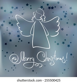 Christmas Card with Angel and Stars