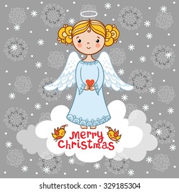 Christmas card with Christmas angel in vector. Greeting card, 