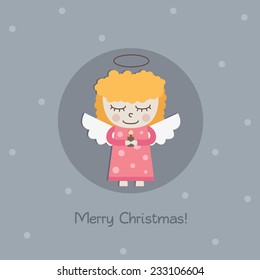 Christmas card with angel. Vector illustration.