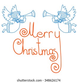 Christmas card angels with pipe. Vector illustration
