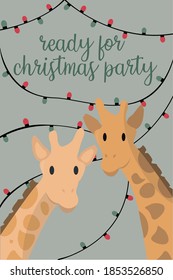 Christmas Card With Animal Vector Illustration Set