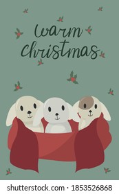 Christmas Card With Animal Vector Illustration Set