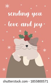 Christmas Card With Animal Vector Illustration Set