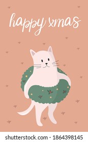 Christmas Card With Animal Vector Illustration Set