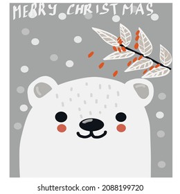 Christmas card with animals, hand drawn style. Merry christmas and happy new year