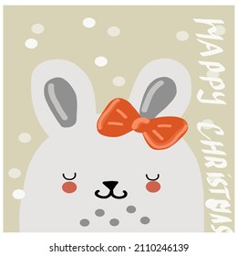 Christmas card with animals, hand drawn style. Merry christmas and happy new year