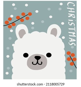 Christmas card with animals, hand drawn style. Merry christmas and happy new year