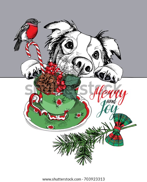 Ellers semester Indsigt Christmas Card Australian Shepherd Dog Cup Stock Vector (Royalty Free)  703923313