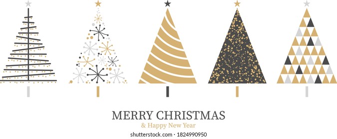 Christmas card background and abstract christmas tree decoration gold black isolated