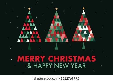 Christmas card background with abstract Christmas tree decoration  black isolated background 