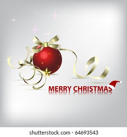 Christmas card or  background with bauble and ribbon