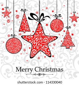 Christmas Card. Christmas background with baubles. Vector Illustration