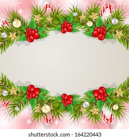 Christmas card background with branches and decoration 